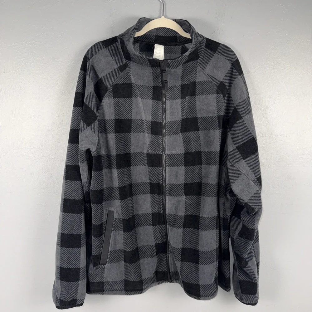 Fabletics The Pine City Full Zip Fleece Jacket Black Mountain Plaid Size XXL